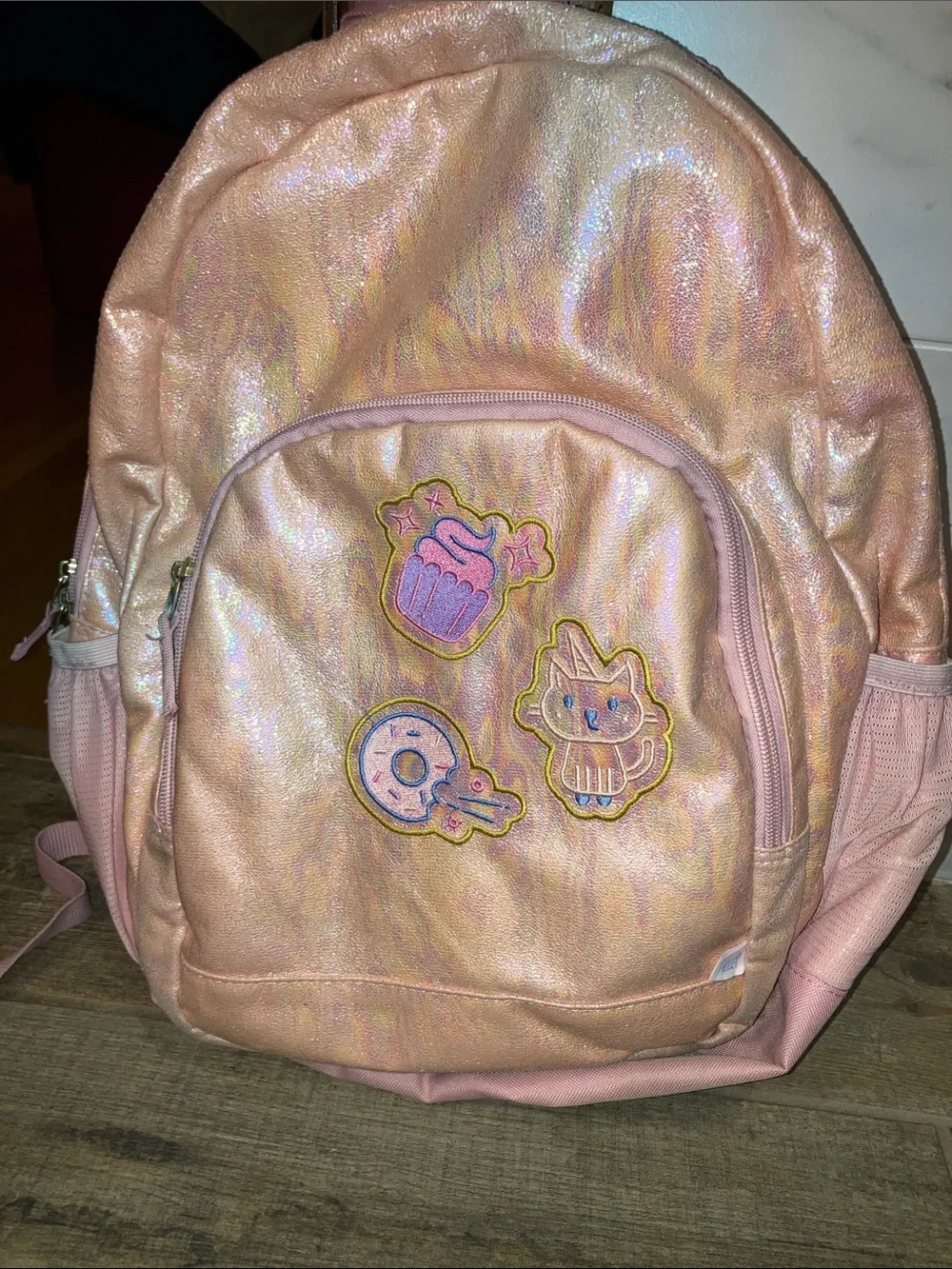MORE THAN MAGIC KIDS 17” Pink Iridescent Backpack with Patches